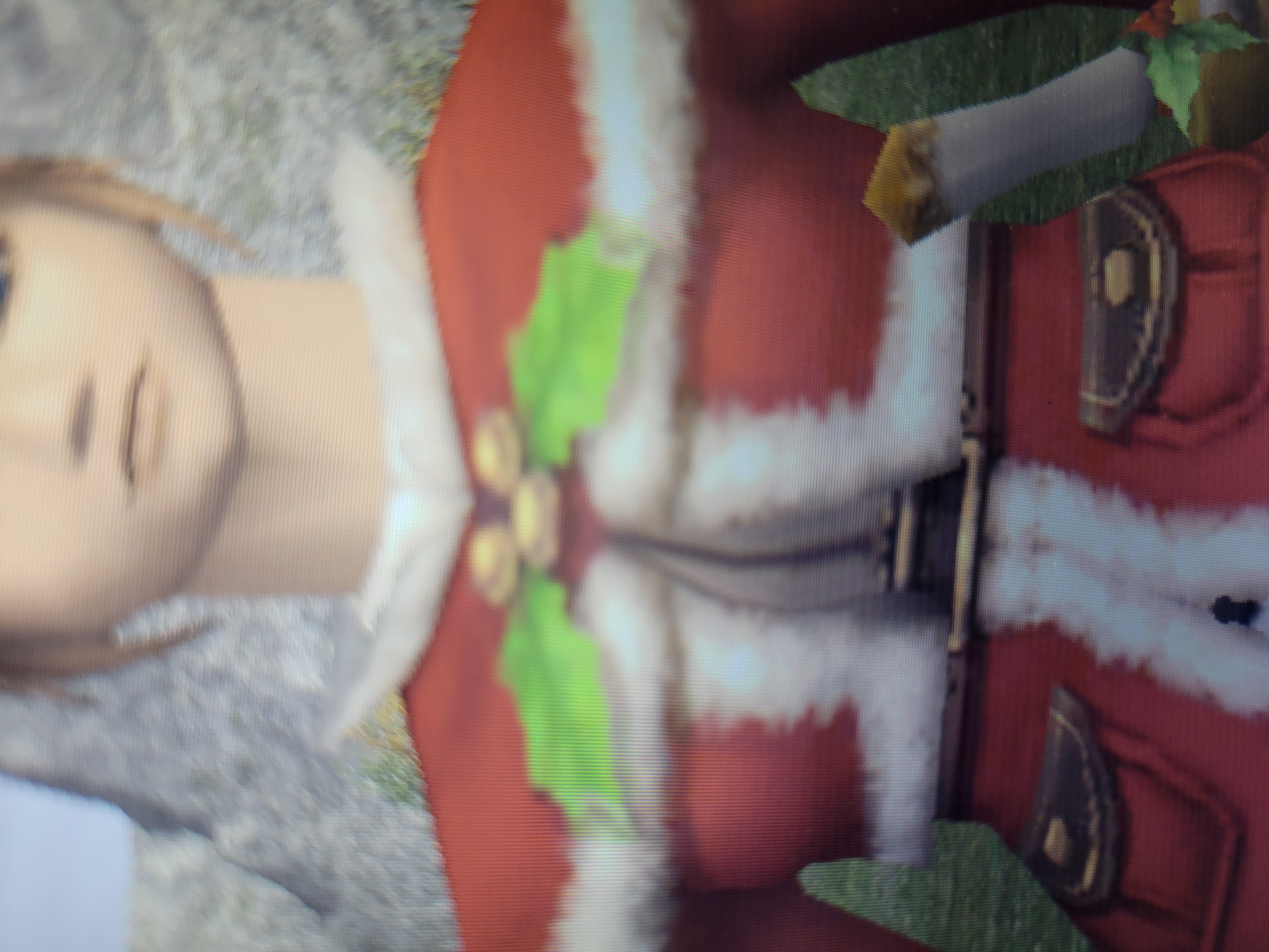Final Fantasy XI christmas outfit with bells that look like a Mickey Mouse emblem.